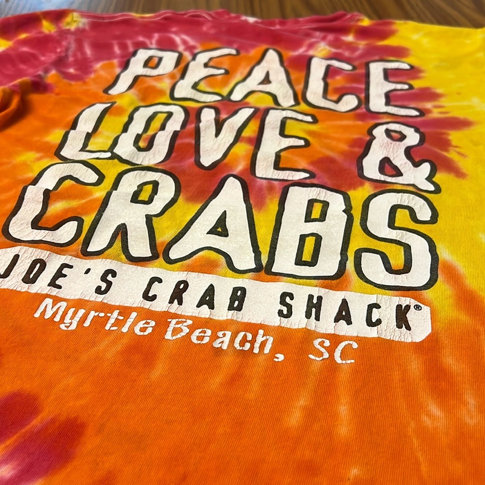 Tie-dye Peace Love & Crabs Joes Crab Shack Graphic T-shirt Size Small